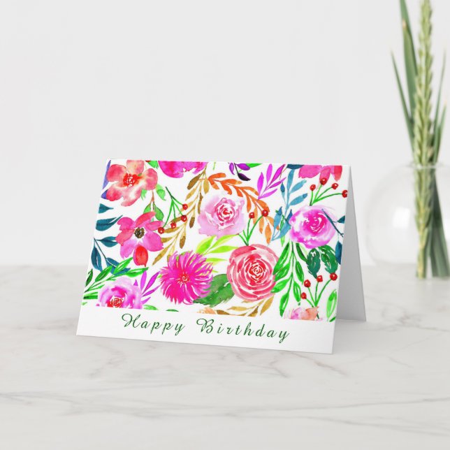 FLORAL WATERCOLOR HAPPY BIRTHDAY  CARD (Front)