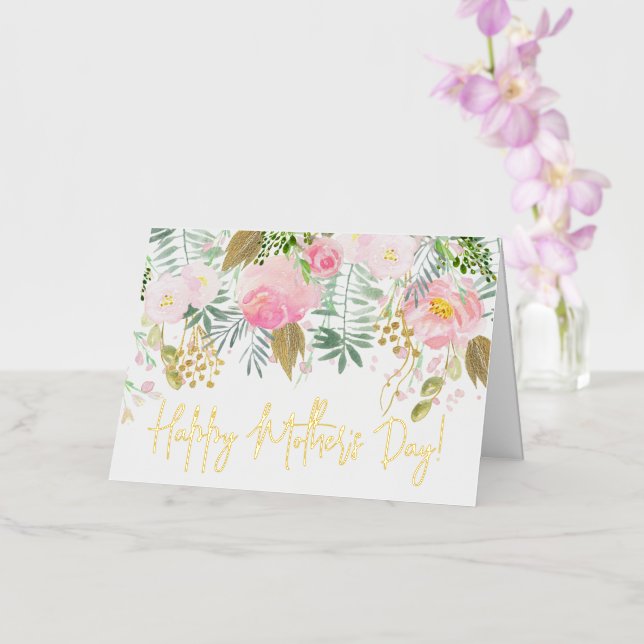 Floral Watercolor Happy Mother's Day Foil Holiday Card (Orchid)