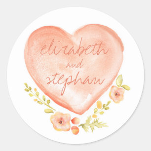 floral watercolor heart wedding classic round sticker