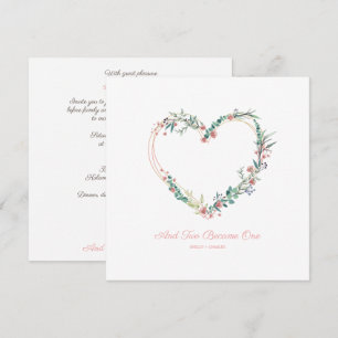 Floral Watercolor Heart with Leaves in Pink Invitation