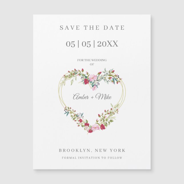 Floral Watercolor Heart with Leaves in Pink & Red (Front)