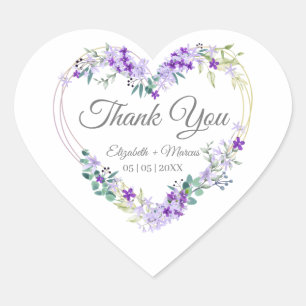 Floral Watercolor Heart with Leaves in Purple Heart Sticker