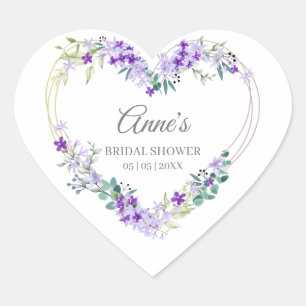 Floral Watercolor Heart with Leaves in Purple Sticker