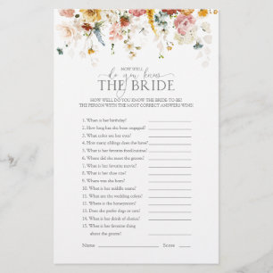 Floral Watercolor How Well Do You Know Shower Game