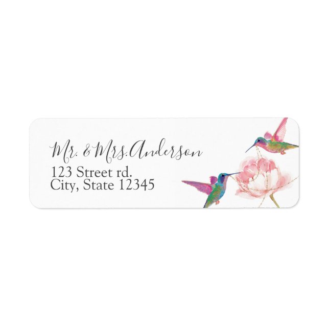 Floral Watercolor Hummingbird Address Label (Front)
