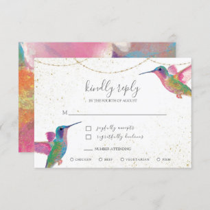 Floral Watercolor Hummingbirds Colourful Gold RSVP