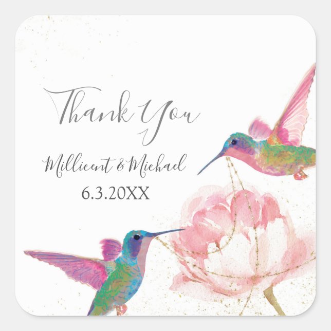 Floral Watercolor Hummingbirds Favours Sticker (Front)