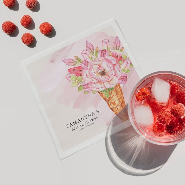Floral Watercolor Ice Cream Bridal Shower Napkin (Creator Uploaded)