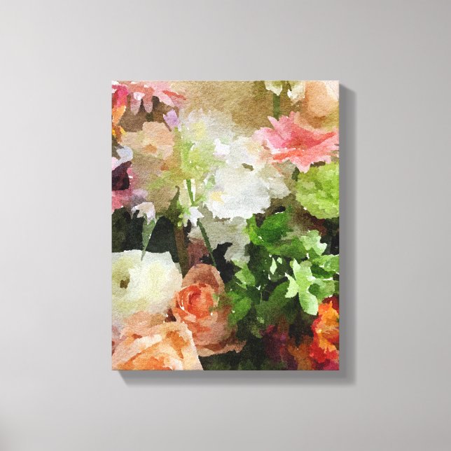 Floral Watercolor in Peach & Green Canvas Print (Front)