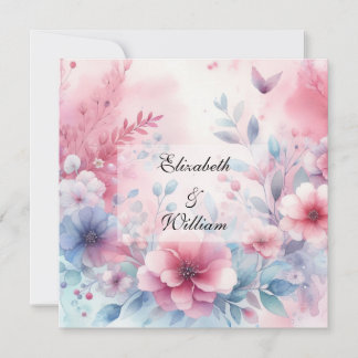 Floral watercolor in soft pastel colours  invitation