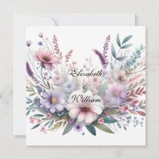 Floral watercolor in soft pastel colours  invitation