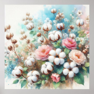 Floral watercolor in soft pastel colours  poster
