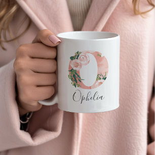 Floral Watercolor Initial Mug - O