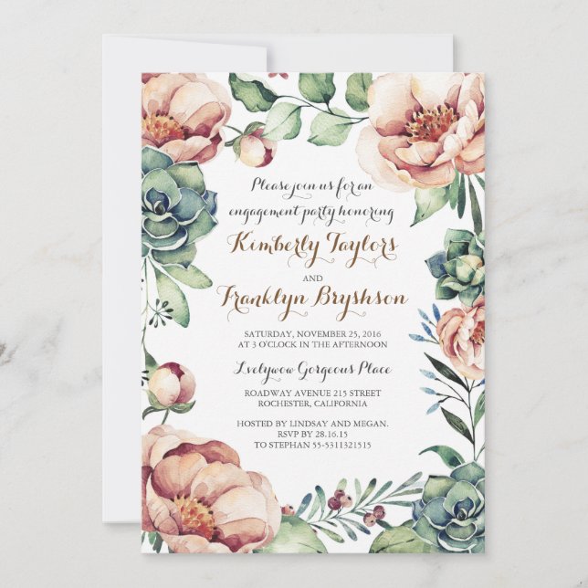 Floral Watercolor Ivory Fall Engagement Party Invitation (Front)