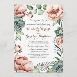 Floral Watercolor Ivory Fall Engagement Party Invitation