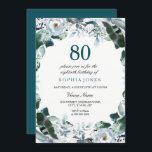 Floral Watercolor Jade Green 80th Birthday Invite<br><div class="desc">Jade Green watercolor Floral 80th Birthday Invite
Matching collection in Niche and Nest store.
elegant painted watercolor botanical floral design.</div>
