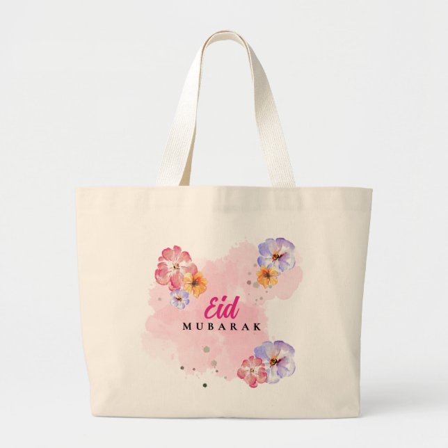 Floral Watercolor Jumbo Tote Bag. Elegant Monogram (Front)