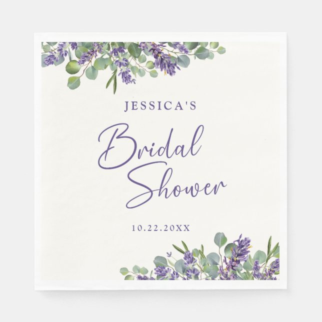 Floral Watercolor Lavender & Eucalyptus Napkin (Front)