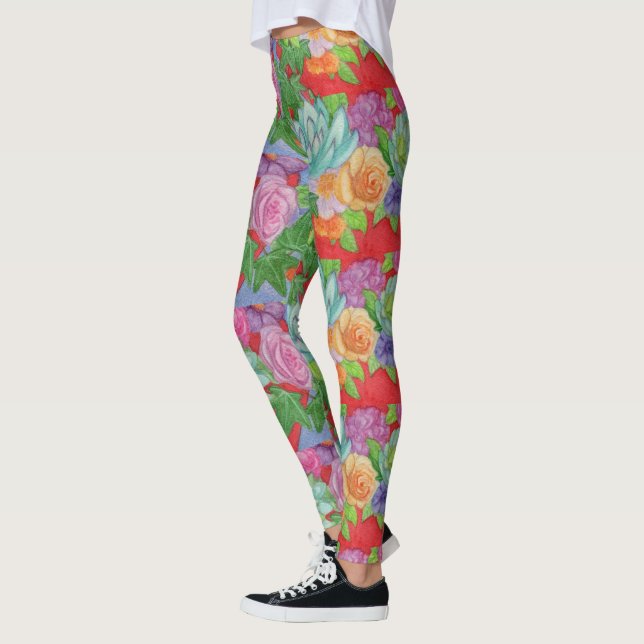 Floral Watercolor Leggings Abstract Women's Pants (Left)