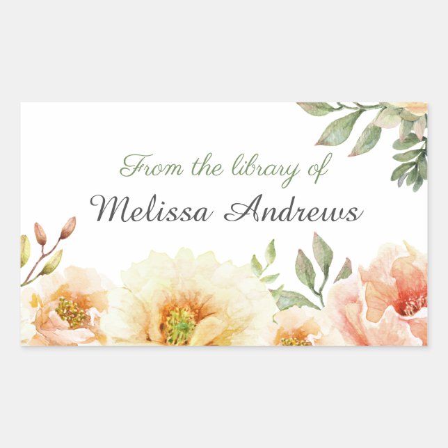 Floral Watercolor Library Of Name Book Stickers (Front)