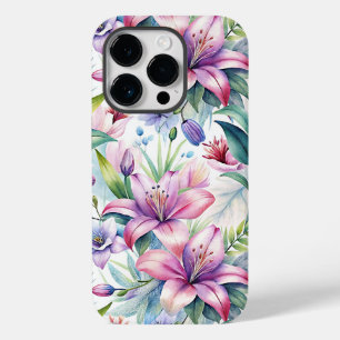Floral Watercolor Lilies Pink purple Case-Mate iPhone 14 Pro Case