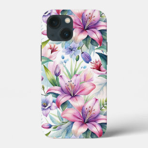 Floral Watercolor Lilies Pink purple iPhone 13 Mini Case