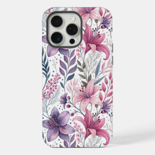 Floral Watercolor Lilies Pink purple iPhone 15 Pro Max Case