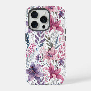 Floral Watercolor Lilies Pink purple iPhone 15 Pro Case