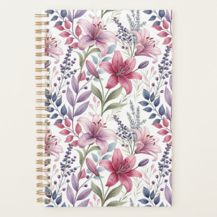 Floral Watercolor Lilies Pink purple Planner
