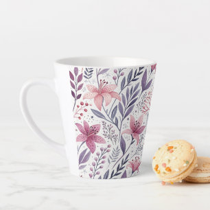 Floral Watercolor Lilies Pink Violet Latte Mug