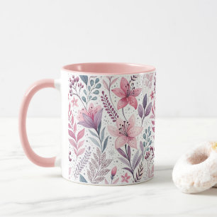 Floral Watercolor Lilies Pink Violet Mug