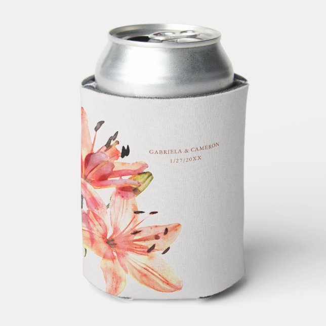 Floral Watercolor Lillies Terracotta Can Cooler (Can Front)
