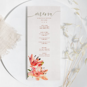 Floral Watercolor Lillies Terracotta Menu