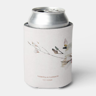 Floral Watercolor Magnolia Terracotta Can Cooler