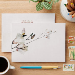 Floral Watercolor Magnolia Terracotta Envelope