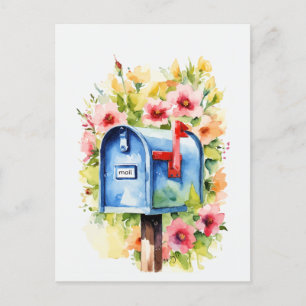 Floral Watercolor Mailbox Postcard