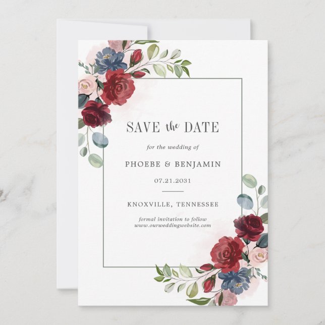 Floral Watercolor Minimalist Wedding Save The Date (Front)