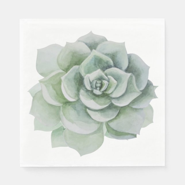 Floral Watercolor Mint Green Succulent Cactus Napkin (Front)