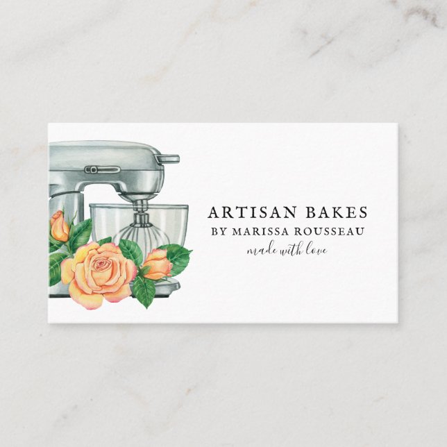Floral Watercolor Mixer Baker Bakery  Business Card (Front)