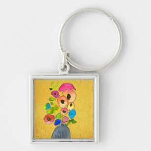 Floral watercolor modern flower art key ring