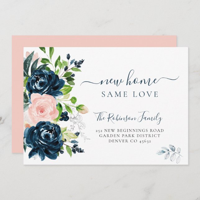 Floral watercolor modern moving announcement (Front/Back)