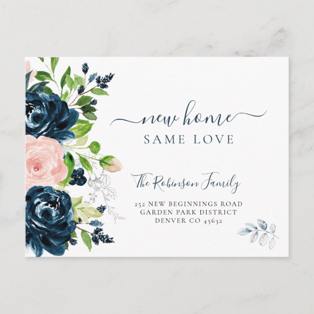Floral watercolor modern moving announcement postcard (Front)