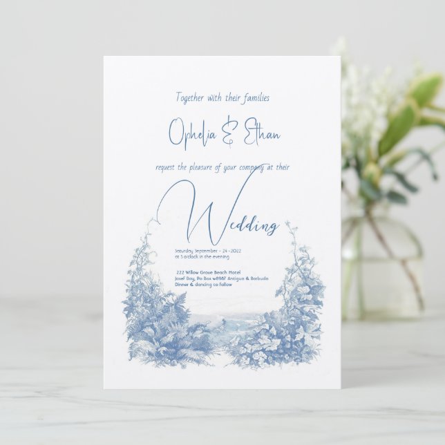 Floral watercolor Modern Typography wedding Invitation (Standing Front)