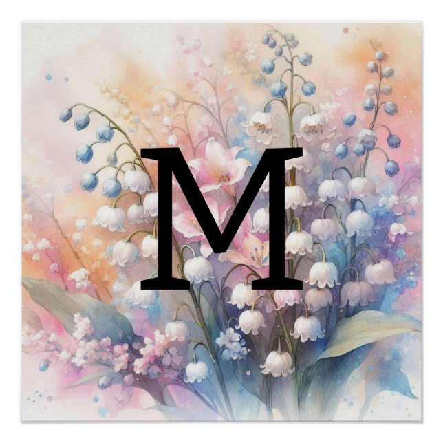 Floral watercolor monogram lilly of the valley  poster (Front)