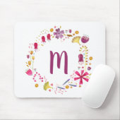 Floral Watercolor Monogram Mouse Mat (With Mouse)