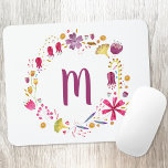 Floral Watercolor Monogram Mouse Mat<br><div class="desc">Modern floral watercolor monogram wreath.  Customize by changing the initial.  Original art by Nic Squirrell.</div>