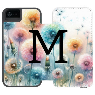Floral watercolor monogram pink blue dandelions  incipio watson™ iPhone 5 wallet case