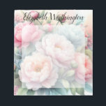 Floral watercolor monogram pink blue peonies  notepad<br><div class="desc">Floral watercolor monogram pink blue peonies 
Cute and whimsical floral design pink and blue peonies flowers on a girly coquette background watercolor painting</div>
