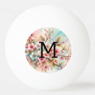 Floral watercolor monogram pink cherry blossoms  ping pong ball