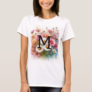 Floral watercolor monogram pink daisies flowers T-Shirt